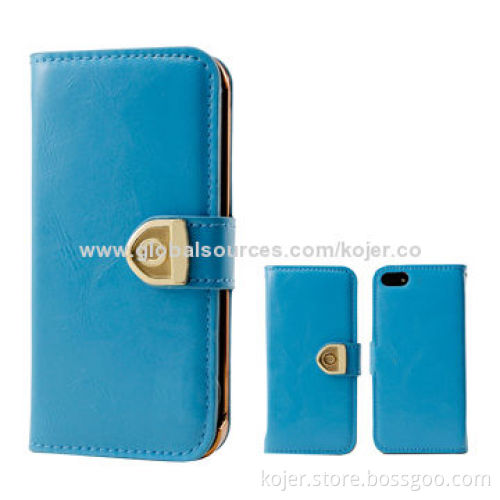 Leather Flip Mobile Phone Cases for iPhone 5, Foldable Holder Design, OEM Orders Welcomed